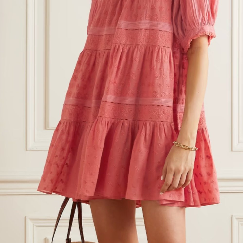DÔEN Nerine embroidered tiered cotton-voile mini dress size MEDIUM - Picture 9 of 11
